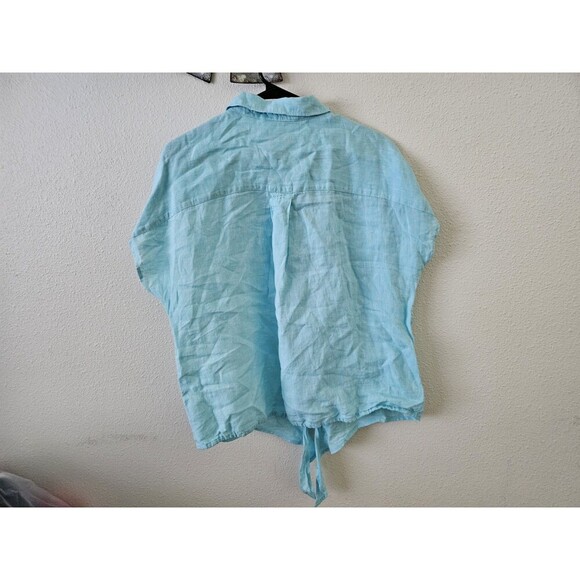 Talbot Women's Beach Summer Travel Linen Tie Hem Button Front Top Cross Dye Sz L - Picture 8 of 9